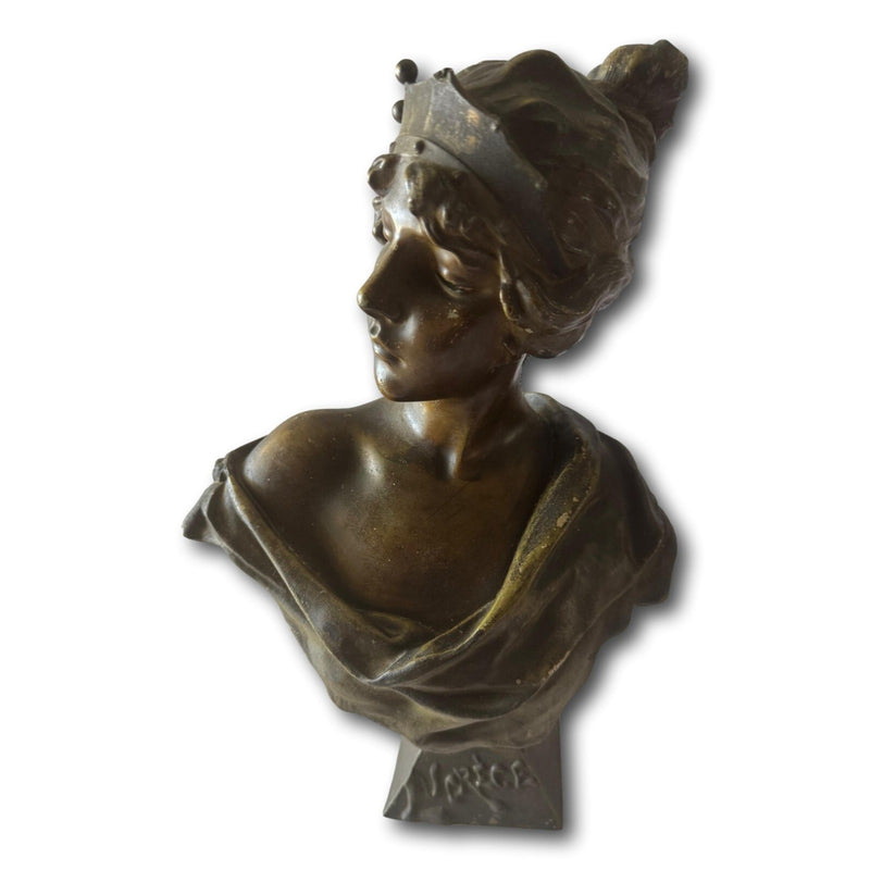 Antique Bronze Bust Sculpture “Lucrèce” by Emmanuel Villanis –French Art Nouveau