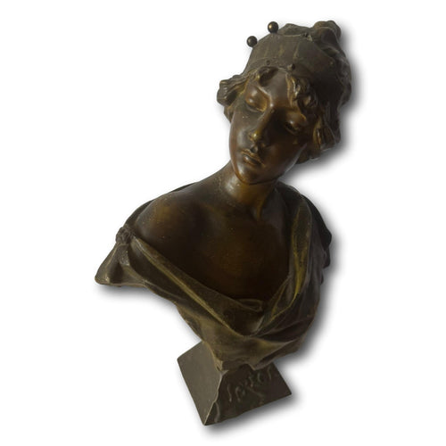 Antique Bronze Bust Sculpture “Lucrèce” by Emmanuel Villanis –French Art Nouveau