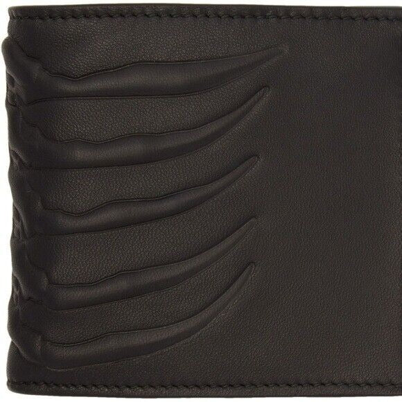 Mens Alexander McQueen Black Rib Cage Leather Bifold Wallet - NWT