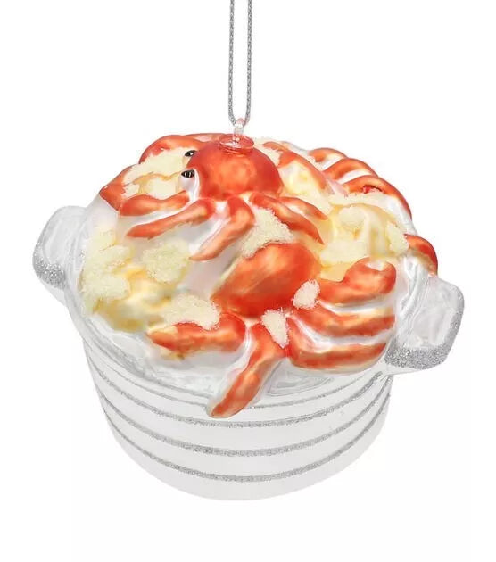 2.5" Christmas Seafood Bucket Crabs Glass Ornament - NEW