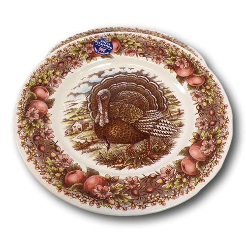 ROYAL STAFFORD 11" Dinner Plates Set of 4 Turkey Thanksgiving  - England - NEW