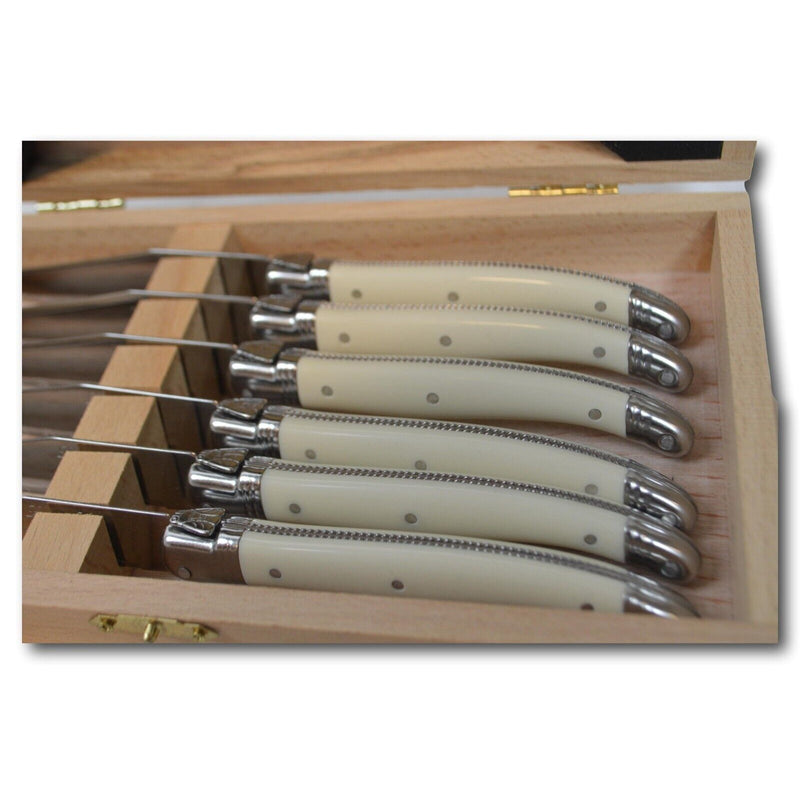 LAGUIOLE Jean Nerom Steak Knive Ivory Handles Set X 6 France -Presentation Box