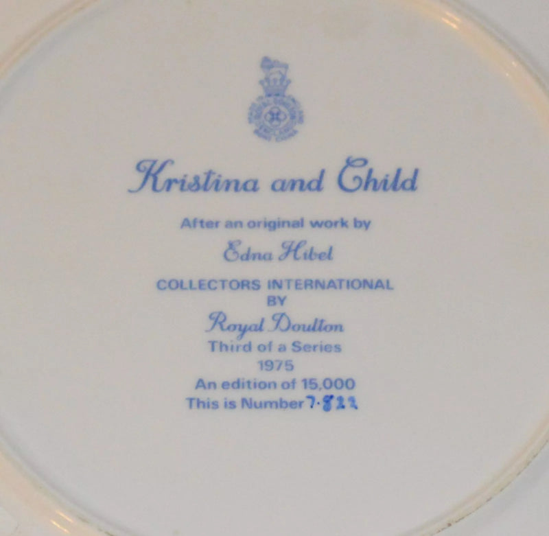 EDNA HIBEL 1975 KRISTINA & CHILD PLATE by ROYAL DOULTON Limited Edition