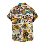 Retro Graphic Print Short Sleeve The Beatles Button Down Shirt Size:XL