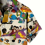 Retro Graphic Print Short Sleeve The Beatles Button Down Shirt Size:XL