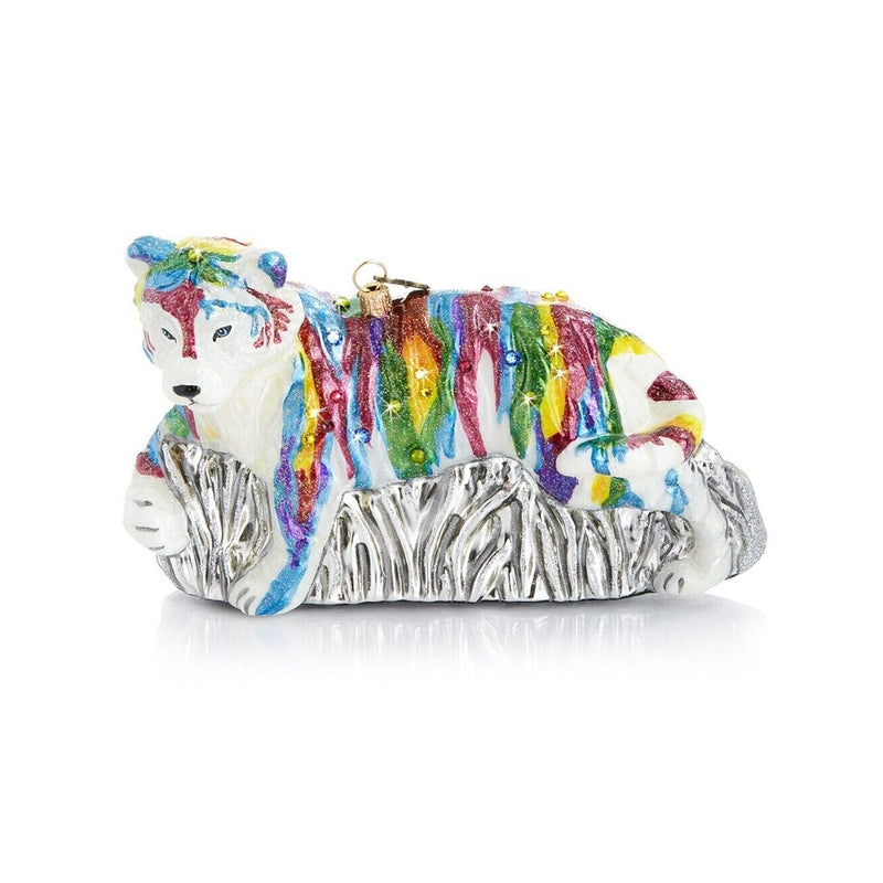 Jay Strongwater Rainbow Tiger Glass & Swarovski Crystal Ornament - Brand New