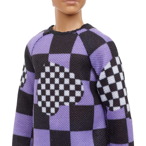 Barbie Ken Fashionistas Doll #191, Blonde Cropped Hair, Checkered Sweater, Denim