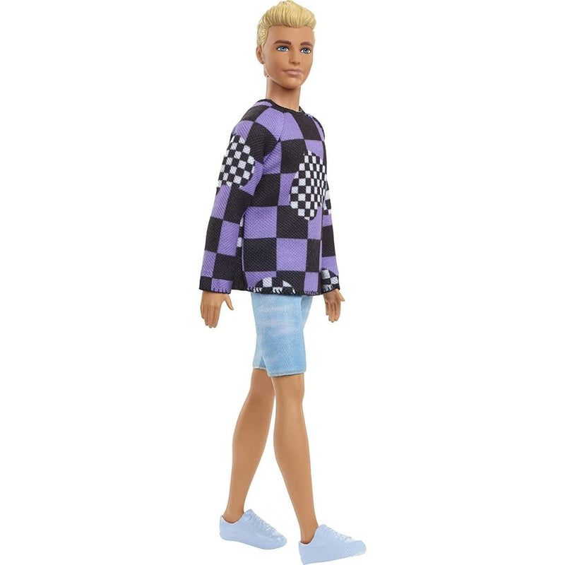 Barbie Ken Fashionistas Doll #191, Blonde Cropped Hair, Checkered Sweater, Denim