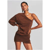 Retrofete Helena One Shoulder Terry Sweatshirt Mini Dress Brown Size: S NWT