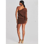 Retrofete Helena One Shoulder Terry Sweatshirt Mini Dress Brown Size: S NWT