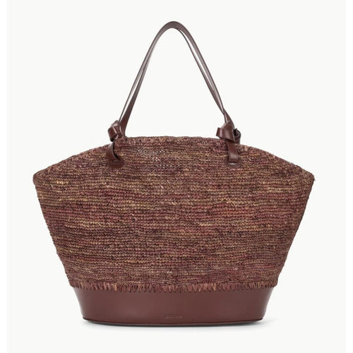Staud XL Squillo Raffia Tote – Mahogany Brown Purse - NEW
