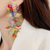 Bohemian Resin Transparent Colorful Beaded Flower Long Tassel Pierced Earrings