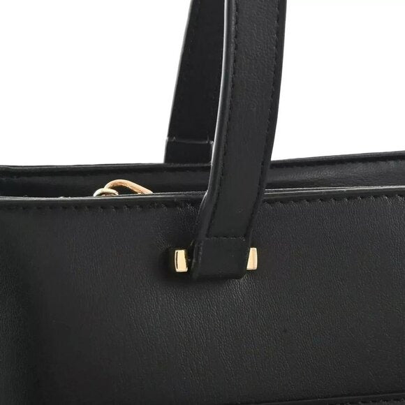 Badgley Mischka Black Square - MT Vegan Leather Tote/Handbag w Gold BM Logo NWT