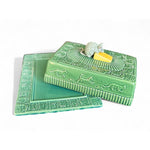 Abigails Portugal Green Cheese Tray w/ Mouse Lid Cats Embossed Majolica Style