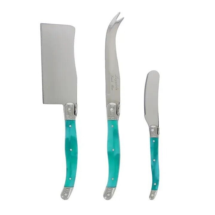 Set Of 3 FRENCH HOME Laguiole Cheese Knife, Spreader Cleaver Turquoise NIB