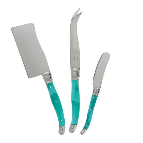 Set Of 3 FRENCH HOME Laguiole Cheese Knife, Spreader Cleaver Turquoise NIB