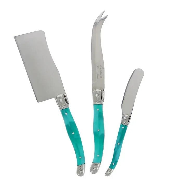Set Of 3 FRENCH HOME Laguiole Cheese Knife, Spreader Cleaver Turquoise NIB