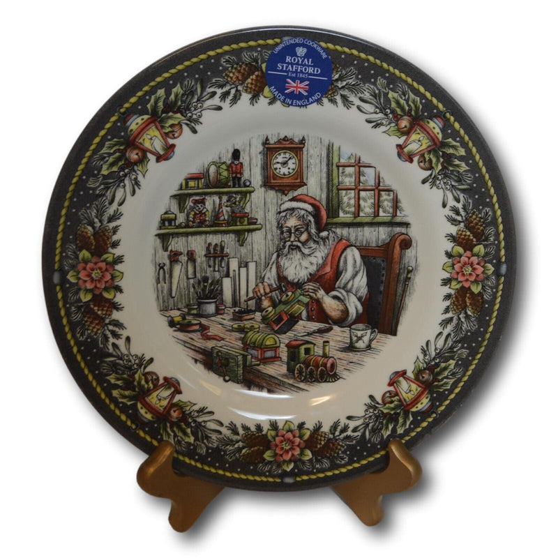 Set of 5 Royal Stafford Santa Making Toys 8" Side / Salad Plate Set- NEW