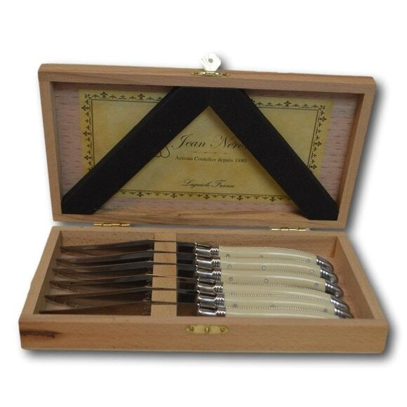 Laguiole Jean Néron 6pc Steak Knife Set Ivory Handles France w/ Box - NIB