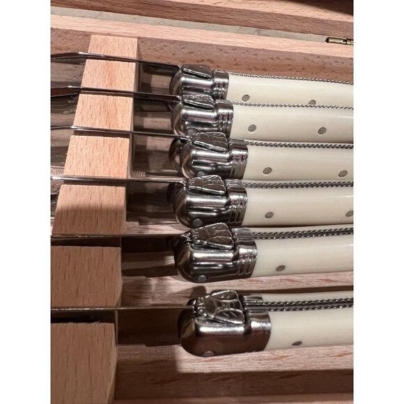 Laguiole Jean Néron 6pc Steak Knife Set Ivory Handles France w/ Box - NIB