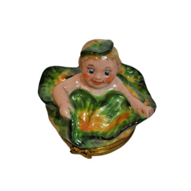 Elda Creations Limoges France Baby in Flower Peint à la Main Trinket Box - NEW