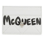Alexander McQueen Graffiti Skull White Leather Card Holder Wallet - Brand New