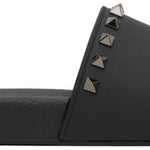 VALENTINO GARAVANI Black Rockstud Pool Slides / Sandals Size: 44 / 11 US NIB