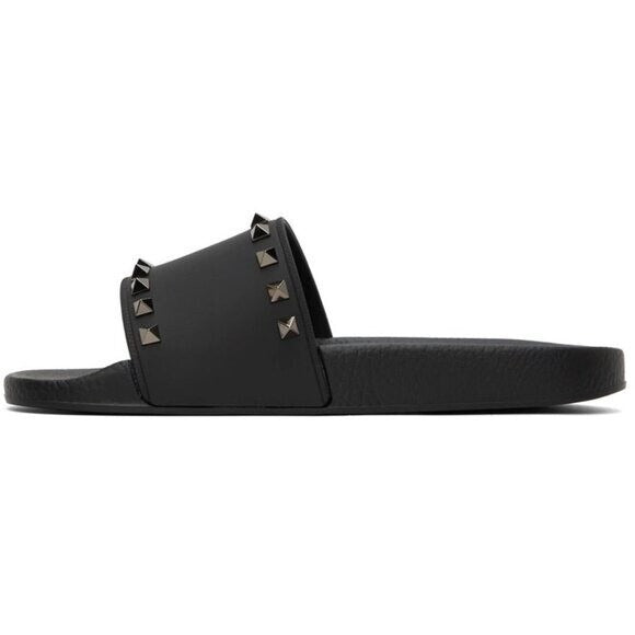 VALENTINO GARAVANI Black Rockstud Pool Slides / Sandals Size: 44 / 11 US NIB