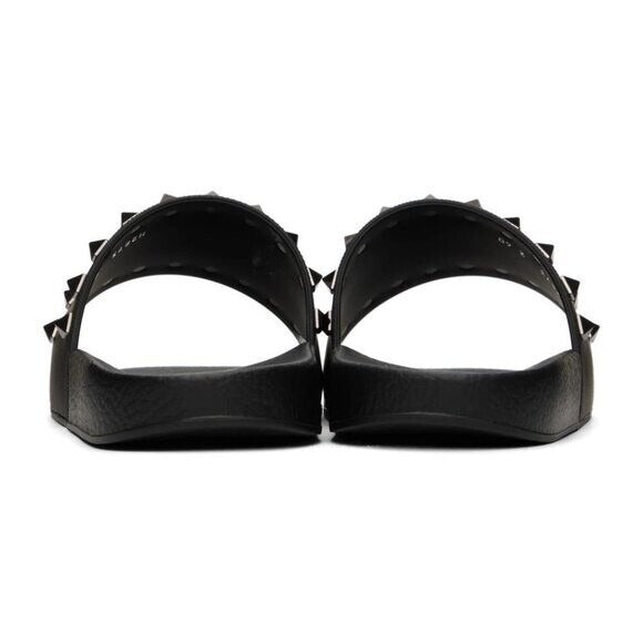VALENTINO GARAVANI Black Rockstud Pool Slides / Sandals Size: 44 / 11 US NIB