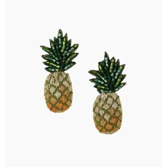 Mignonne Gavigan Pineapple Rhodium-Plated & Bead Stud Earrings - NEW