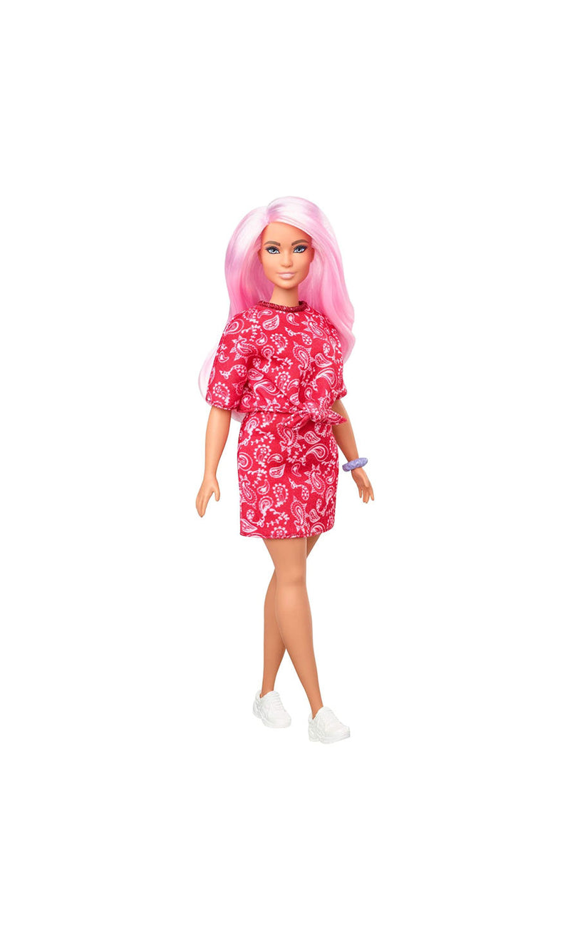 Barbie Fashionistas Doll With Long Pink Hair Wearing Red Paisley Top & Skirt NIB