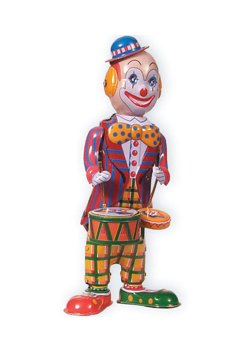 Vintage Style Collectible Tin Toy - Circus Clown with Drums Drummer NIB