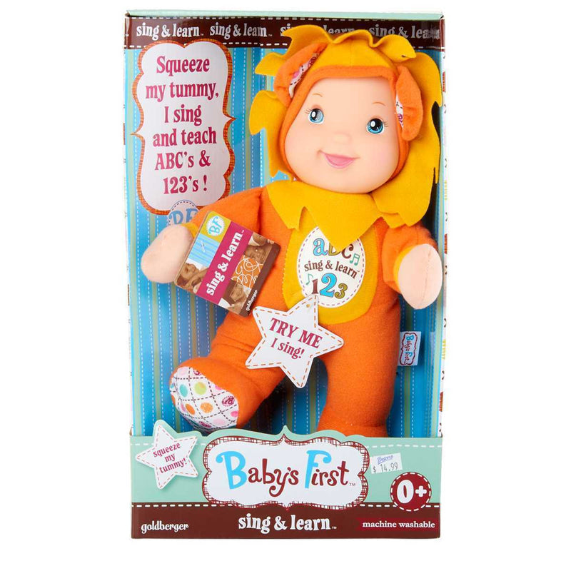 GOLDBERGER "Baby's First" Sing & Learn ABCs & 123s 11" Washable Doll, Lion NIB - ThingsGallery