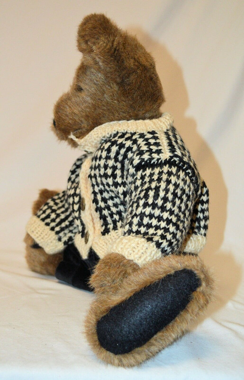 Boyds Bears 15" Brown Stuffed Plush Bear Black & Beige Sweater Velvet Overalls - ThingsGallery