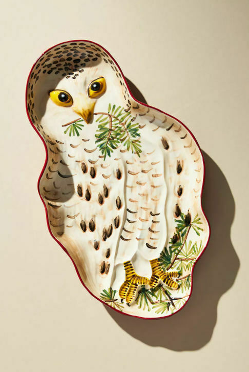 NEW Nathalie Lete Anthropologie Owl Feathers Flowers Berries 8.25” Dessert  Plate