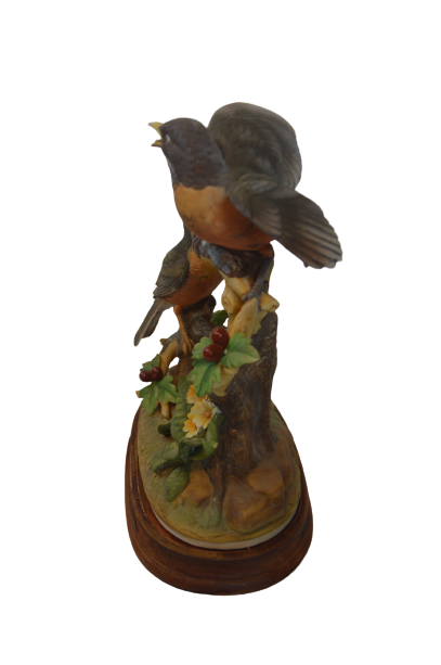 Vintage Andrea by Sadek Robin Birds on a Tree Limb Porcelain Figurine + Base