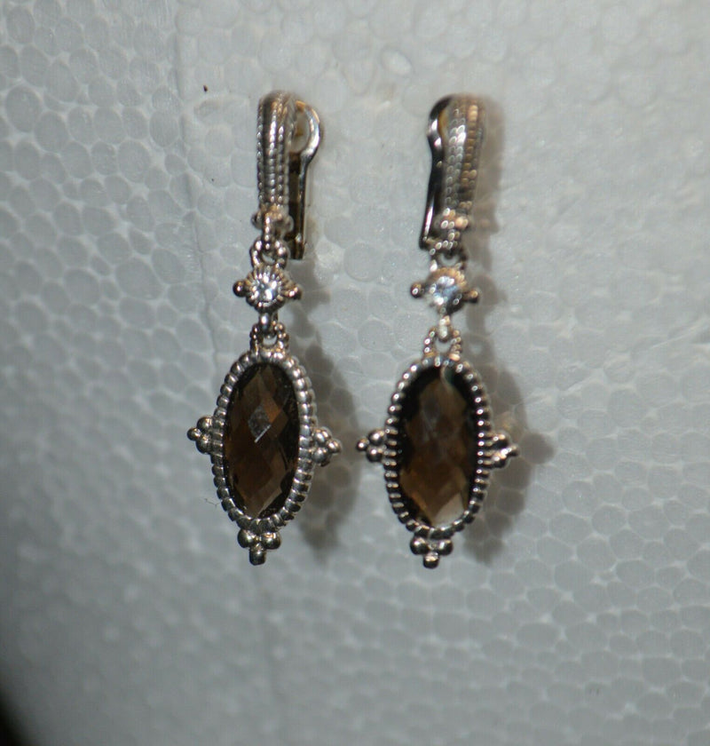 Judith Ripka Sterling Silver Textured Smoky Quartz Dangle Drop Earrings