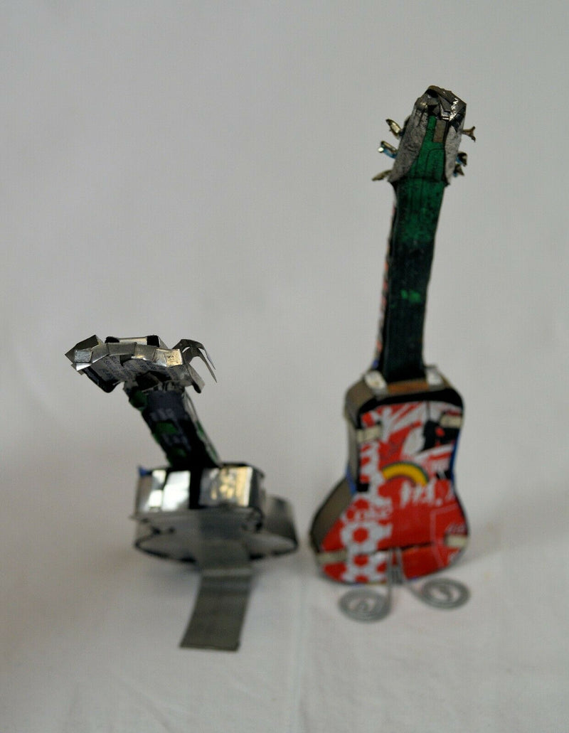 Amazing South Africa Handmade Guitar Set of 2 Made from Soda Cans Tin Figurine - ThingsGallery