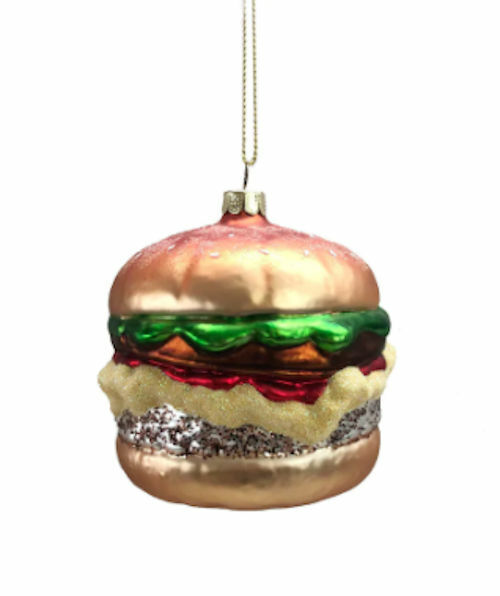 Delicious Hamburger  Glass Christmas Ornament ~ NEW