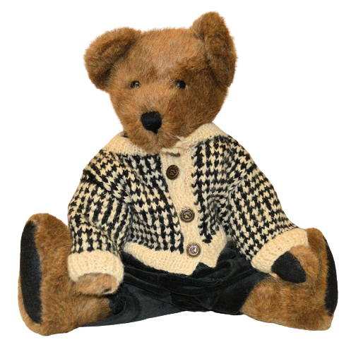 Boyds Bears 15" Brown Stuffed Plush Bear Black & Beige Sweater Velvet Overalls