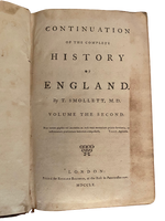 RARE VINTAGE T. SMOLLET CONTINUATION OF COMPLETE HISTORY OF ENGLAND BOOK 1760