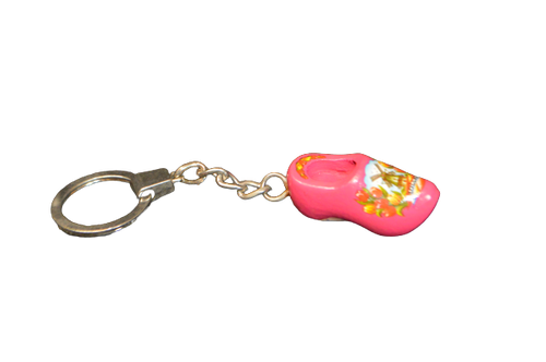 Vintage Mini Wooden Shoe Clog Keychain from Holland - Red w / Windmill & Flowers
