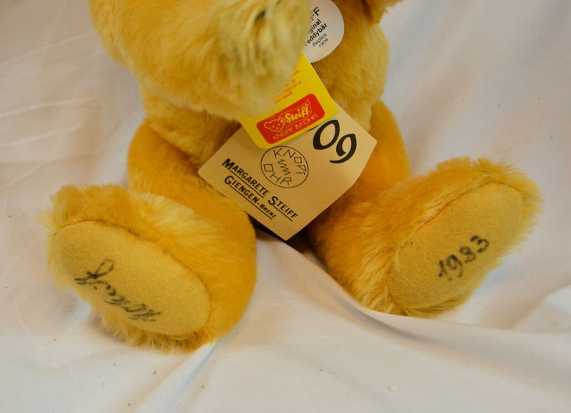 Steiff 1909 Gold Teddy Bear Replica 1984-1986 14" Original Tags +Growler Signed