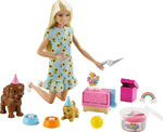 Barbie Doll & Puppy Party Playset + 2 Pet Puppies Dough Cake Mold +Accessories