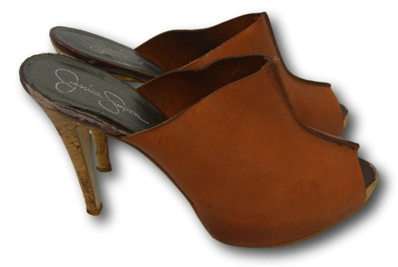 Jessica Simpson Open-toed Tan Leather Mules / Slides Size: 9.5 B