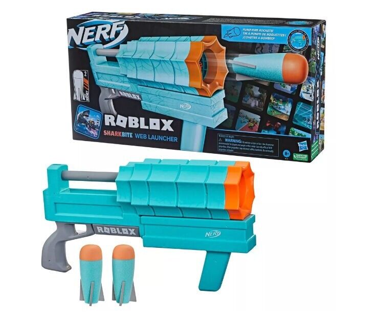 NERF Roblox Sharkbite: Web Launcher Rocker Nerf Blaster + 2 Roblox Nerf Rockets