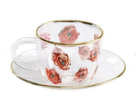 SELETTI Glass Teacup / Coffee Cup & Saucer Set - Eyes & Roses NIB