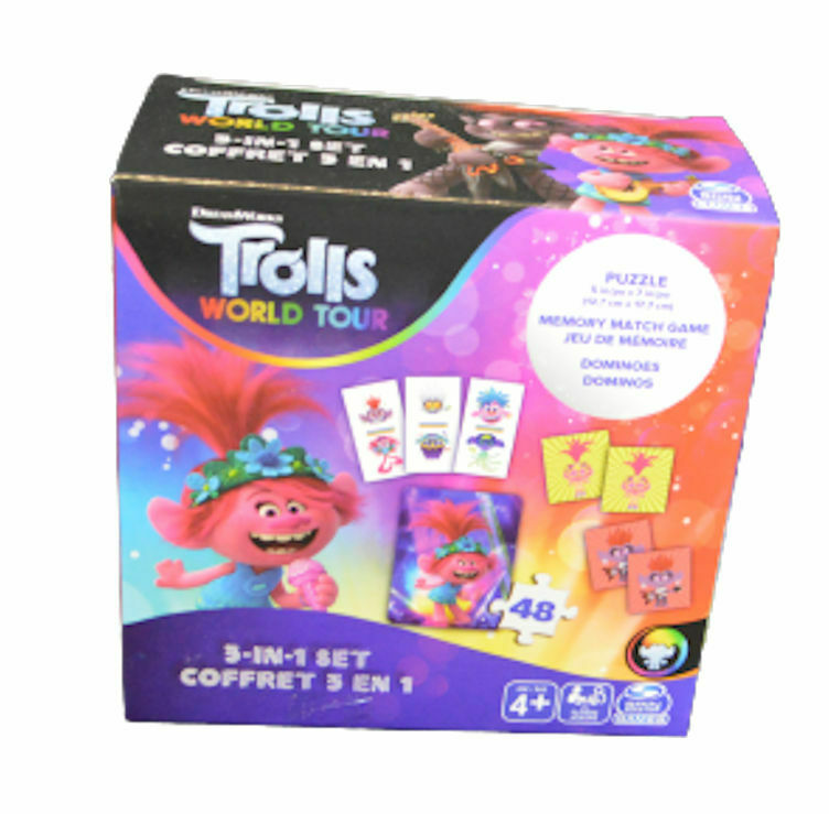Dream Works Trolls World Tour 3 in 1 Set: Puzzle Memory Match Game Dominoes NIB