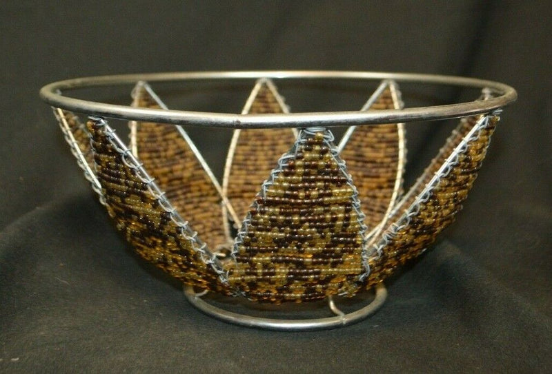 South African Brown / Beige Beaded Design Handmade Display / Fruit Bowl