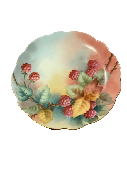 Vintage Signed R C Bavaria Scalloped Edge China Plate With Raspberries Design
